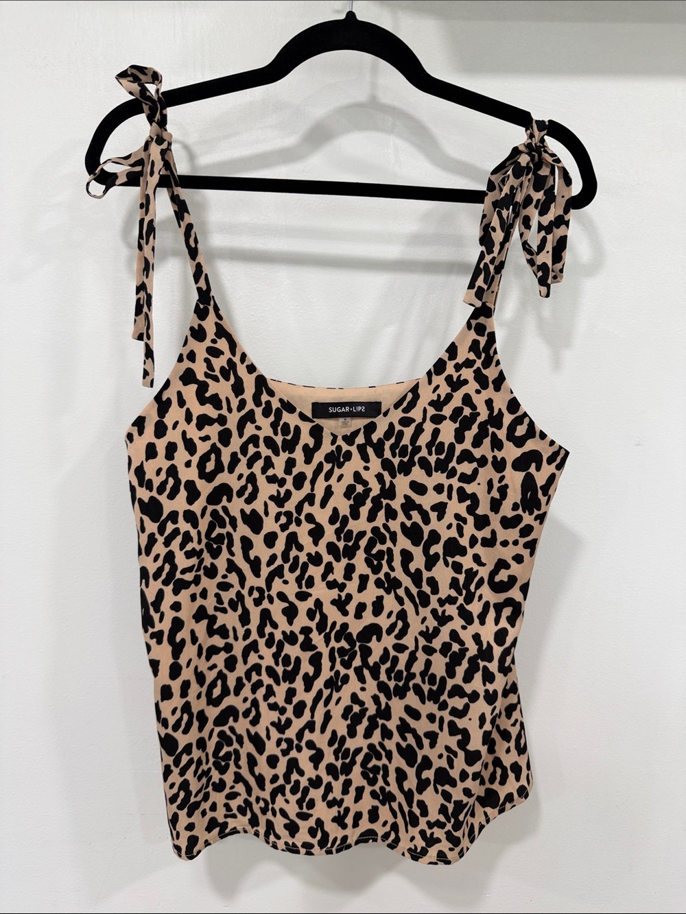 Sugarlips Leopard Tie-Shoulder Cami in Beige and Black